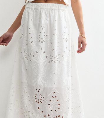 White Embroidered Midi Skirt