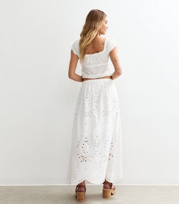 White Embroidered Midi Skirt