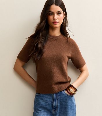 Brown Short Sleeve Midweight Knit Tee