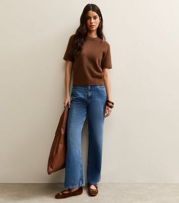 Brown Short Sleeve Midweight Knit Tee