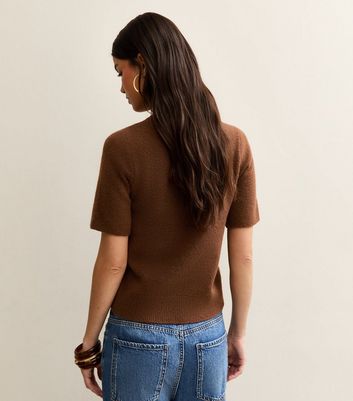 Brown Short Sleeve Midweight Knit Tee