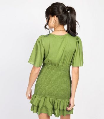 Little Mistress by Chloe Lewis Green Shirred Frilly Hem Mini Dress 4 Little Mistress by Chloe Lewis Green Shirred Frilly Hem Mini Dress
