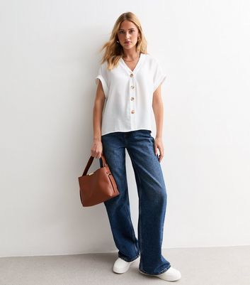 Off White Button Front Blouse