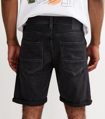 Jack & Jones Black Turned Up Cuff Denim Shorts