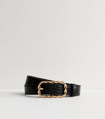 Black Crocodile Effect Faux Leather Belt