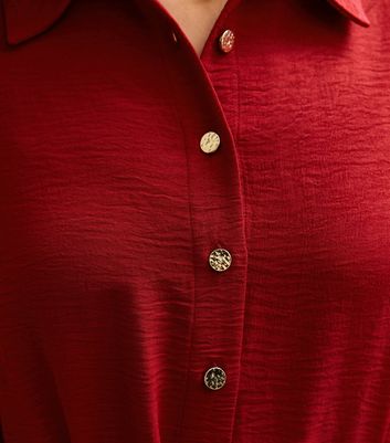 Petite Red Tiered Belt Shirt Mini Dress