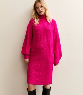 Sunshine Soul Bright Pink High Neck Jumper Dress