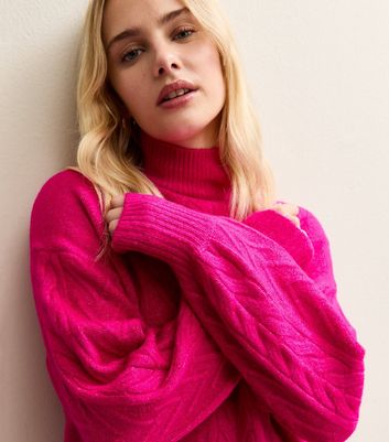 Sunshine Soul Bright Pink High Neck Jumper Dress