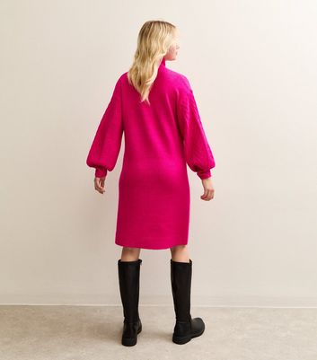 Sunshine Soul Bright Pink High Neck Jumper Dress