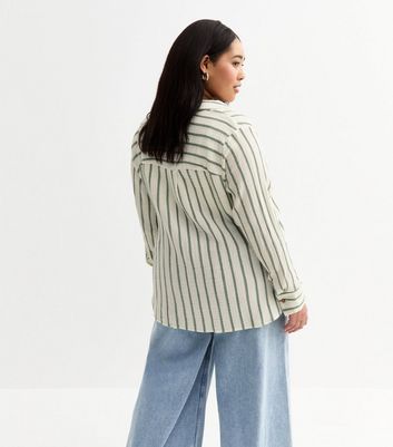 Green Stripe Crinkled Texture Cotton Shirt