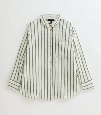 Green Stripe Crinkled Texture Cotton Shirt