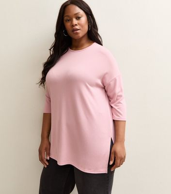 Curves Mid Pink Cropped Sleeve Longline Jumper