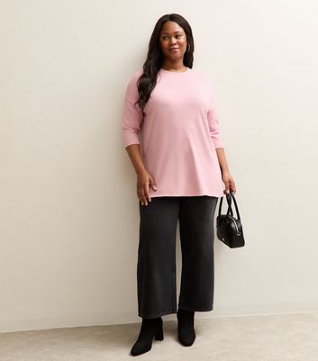 Curves Mid Pink Cropped Sleeve Longline Jumper
