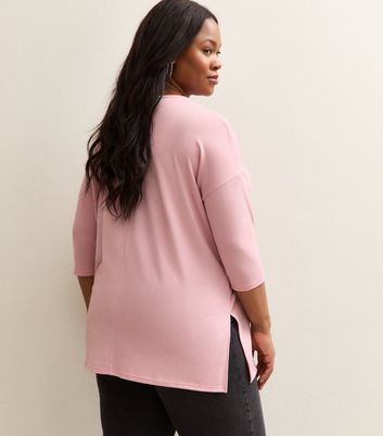 Curves Mid Pink Cropped Sleeve Longline Jumper