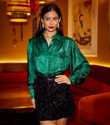 Yumi Green Metallic Relaxed Shirt