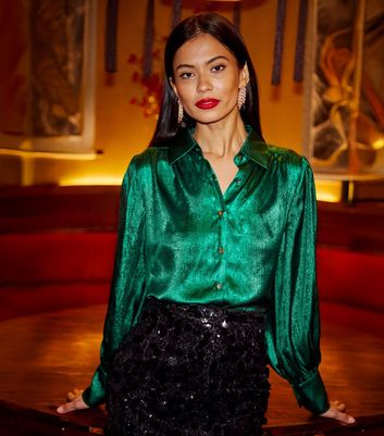 Yumi Green Metallic Relaxed Shirt 3 Yumi Green Metallic Relaxed Shirt