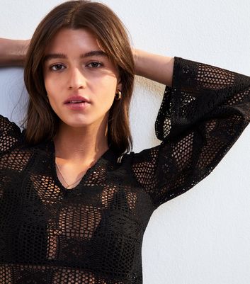 Black V-Neck Lace Kaftan