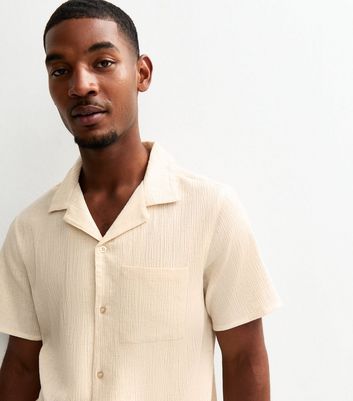 Off White Crinkled Short Sleeve Shirt