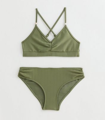 Girls Khaki Wave Ribbed Bikini