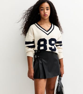 Girls Black Faux Leather Kilt Skort