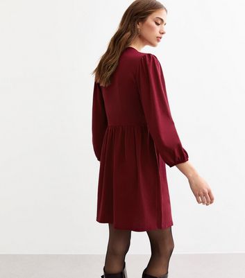 Burgundy Tie Front Textured Jersey Mini Dress 4 Burgundy Tie Front Textured Jersey Mini Dress