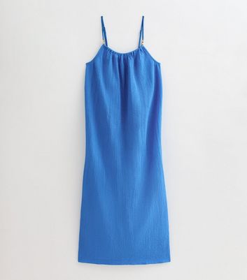 Curves Blue Crinkled Slit Hem Dress