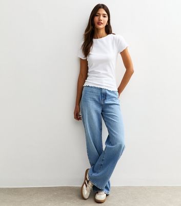 White Ribbed Frilly Trim T-Shirt