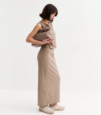 Mink Textured Ribbed Midi Skirt