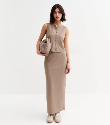 Mink Textured Ribbed Midi Skirt