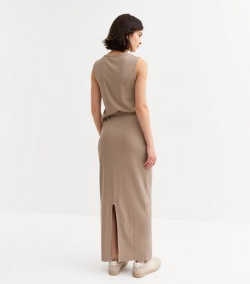 Mink Textured Ribbed Midi Skirt