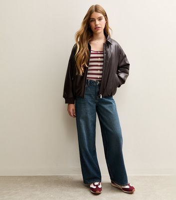 Girls Red Stripe Cropped Long Sleeve Top