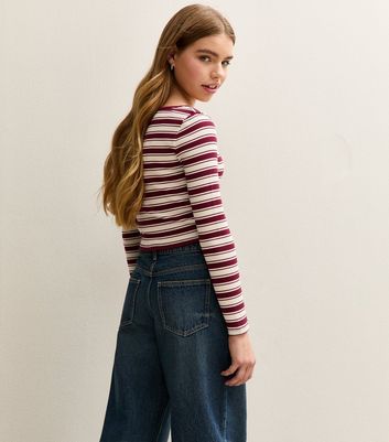 Girls Red Stripe Cropped Long Sleeve Top