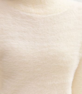 Girls Cream Textured Knit High Neck Jumper