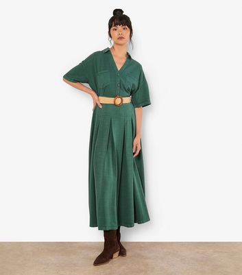 Apricot Green Boho Belted Midi Skirt