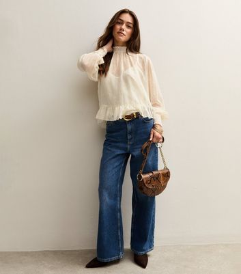 Petite White Burnout Chiffon High Neck Blouse