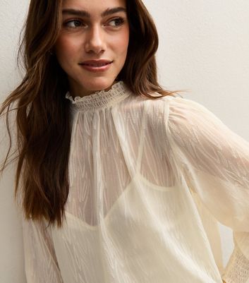 Petite White Burnout Chiffon High Neck Blouse