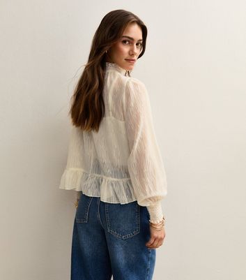 Petite White Burnout Chiffon High Neck Blouse