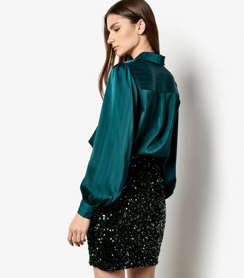 Apricot Dark Green Sequin Mini Skirt