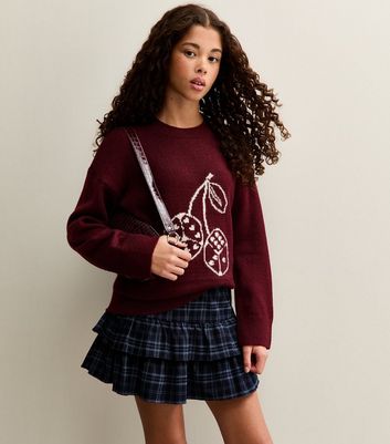 Girls Burgundy Dice Knitted Jumper