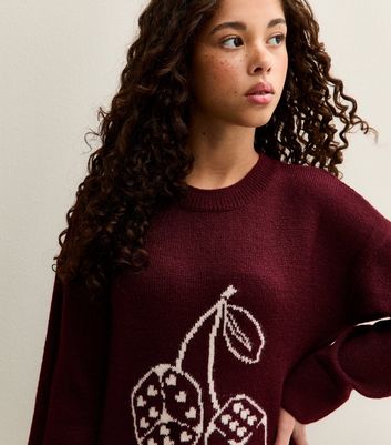 Girls Burgundy Dice Knitted Jumper