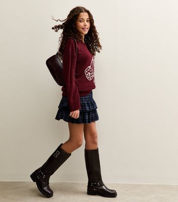 Girls Burgundy Dice Knitted Jumper
