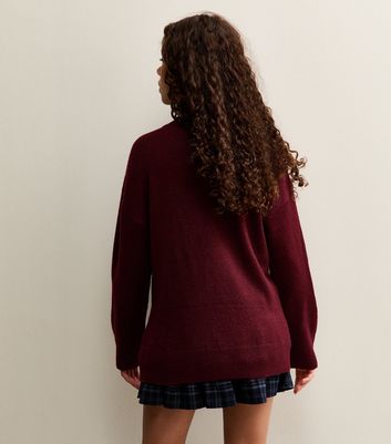 Girls Burgundy Dice Knitted Jumper