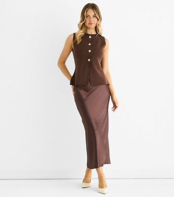 Gini London Brown Button Front Top