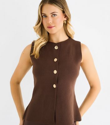 Gini London Brown Button Front Top