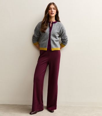 Burgundy Soft Touch Wide Leg Jersey Trousers