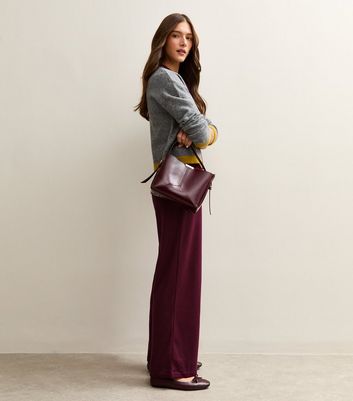 Burgundy Soft Touch Wide Leg Jersey Trousers