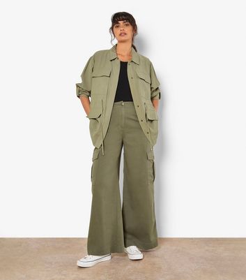 Apricot Light Khaki Wide Leg Cargo Trousers