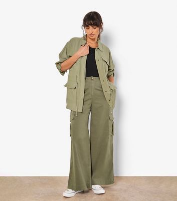 Apricot Light Khaki Wide Leg Cargo Trousers