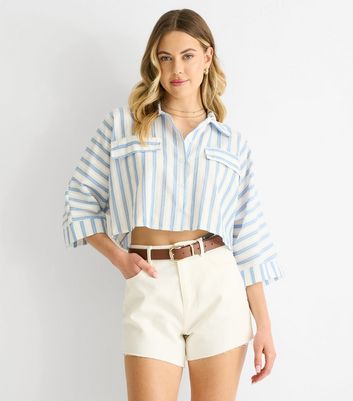 Gini London Blue Striped Cropped Shirt