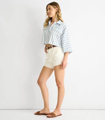 Gini London Blue Striped Cropped Shirt